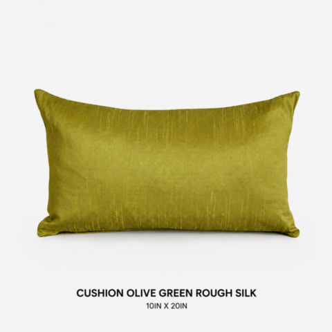 CELEBRATIONS GRAND CAYMAN RENTAL PARTY EVENTS CUSHION OLIVE GREEN ROUGH SILK 10IN X 20IN