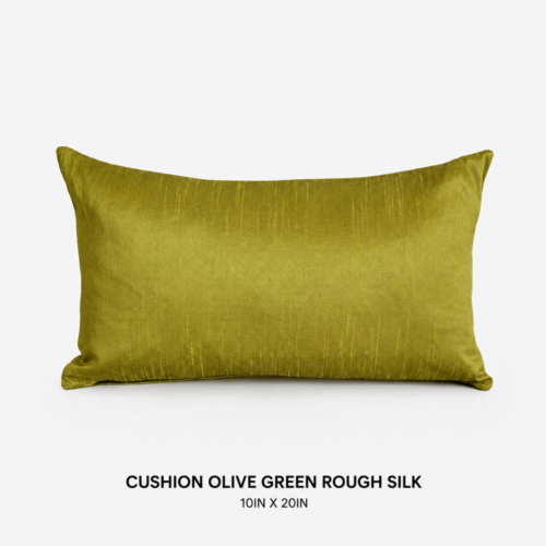 CUSHION OLIVE GREEN ROUGH SILK 20inL x 10inW