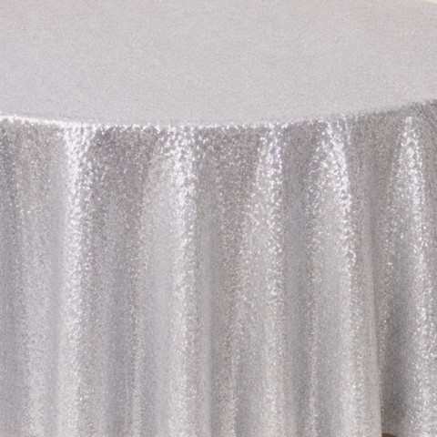 CELEBRATIONS CAYMAN RENTALTABLECLOTH SILVER GLITZ ROUND 132inD
