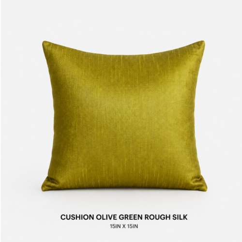 CUSHION OLIVE GREEN ROUGH SILK 15IN X 15IN