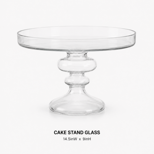 CAKE_STAND_GLASS_14.5IN_W_X_9IN_H_CLEAR_PEDESTAL_DESSERT_DISPLAY_CAKE_TABLE_DECOR_RENTAL_WEDDINGS_EVENTS_PARTY_CAYMAN_ISLANDS_CELEBRATIONS