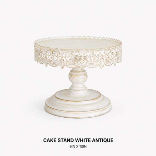 CAKE_STAND_WHITE_ANTIQUE_9IN_X_10IN_VINTAGE_PEDESTAL_DESSERT_DISPLAY_CAKE_TABLE_DECOR_RENTAL_WEDDINGS_EVENTS_PARTY_CAYMAN_ISLANDS_CELEBRATIONS