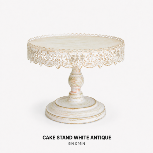 CAKE_STAND_WHITE_ANTIQUE_9IN_X_16IN_VINTAGE_PEDESTAL_DESSERT_DISPLAY_CAKE_TABLE_DECOR_RENTAL_WEDDINGS_EVENTS_PARTY_CAYMAN_ISLANDS_CELEBRATIONS