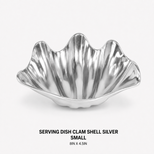 SERVING_DISH_CLAM_SHELL_SILVER_SMALL_8IN_X_4.5IN_SEAFOOD_DISPLAY_SERVINGWARE_RENTAL_WEDDINGS_EVENTS_PARTY_CAYMAN_ISLANDS_CELEBRATIONS