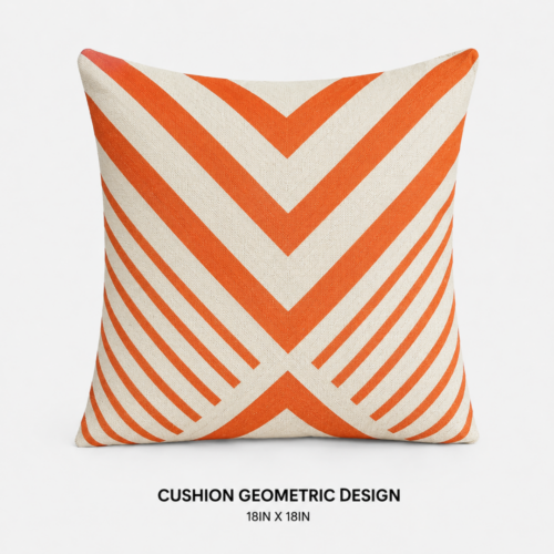 CUSHION ORANGE GEOMETRIC DESIGN 18IN X 18IN