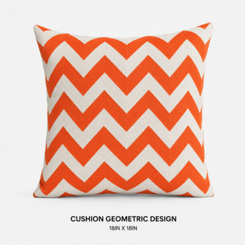 CELEBRATIONS GRAND CAYMAN RENTAL PARTY EVENTS CUSHION SILVER SATIN 20IN X 20INCUSHION ORANGE GEOMETRIC DESIGN 18IN X 18IN