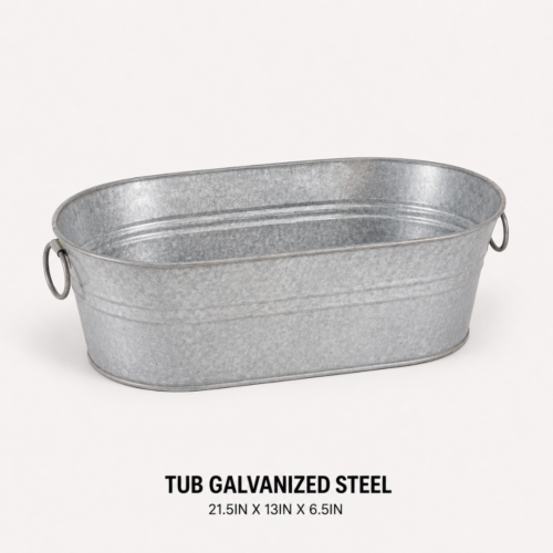 TUB_GALVANIZED_STEEL_21.5IN_X_13IN_X_6.5IN_METAL_BEVERAGE_ICE_TUB_DRINK_DISPLAY_RENTAL_WEDDINGS_EVENTS_PARTY_CAYMAN_ISLANDS_CELEBRATIONS