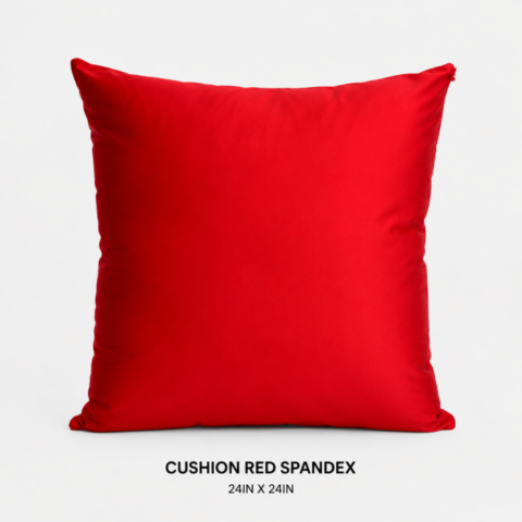 CELEBRATIONS GRAND CAYMAN RENTAL PARTY EVENTS CUSHION SILVER SATIN 20IN X 20INCUSHION ORANGE GEOMETRIC DESIGN 18IN X 18INCUSHION RED SPANDEX 24IN X 24IN