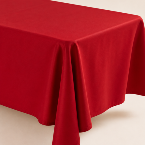 TABLECLOTH RED POLY OBLONG 132inL X 90inW CELEBRATIONS GRAND CAYMAN RENTAL PARTY EVENTS CUSHION SILVER SATIN 20IN X 20INCUSHION ORANGE GEOMETRIC DESIGN 18IN X 18INTABLECLOTH RED POLY OBLONG 132inL X 90inW