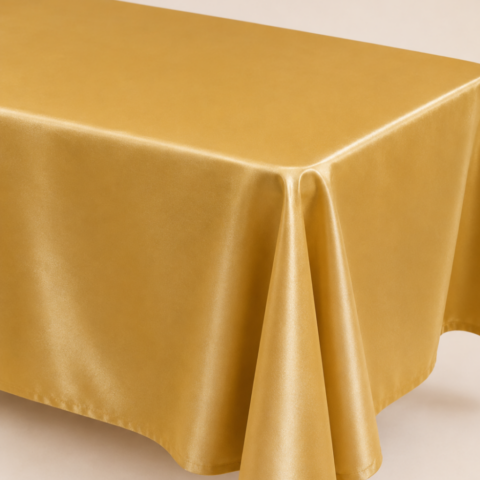 TABLECLOTH YELLOW SATIN OBLONG 132inL X 90inW CELEBRATIONS GRAND CAYMAN RENTAL PARTY EVENTS TABLECLOTH YELLOW SATIN OBLONG 132inL X 90inW