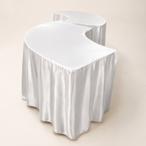 TABLECLOTH IVORY SATIN SERPENTINE CELEBRATIONS GRAND CAYMAN RENTAL PARTY EVENTS TABLECLOTH IVORY SATIN SERPENTINE
