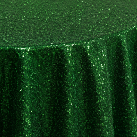TABLECLOTH EMERALD GREEN GLITZ ROUND 132inD CELEBRATIONS GRAND CAYMAN RENTAL PARTY EVENTS TABLECLOTH EMERALD GREEN GLITZ ROUND 132inD