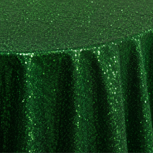 TABLECLOTH EMERALD GREEN GLITZ ROUND 132inD