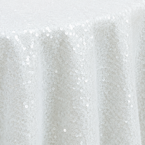 TABLECLOTH WHITE SEQUIN TAFFETA ROUND 132inD CELEBRATIONS GRAND CAYMAN RENTAL PARTY EVENTS TABLECLOTH WHITE SEQUIN TAFFETA ROUND 132inD