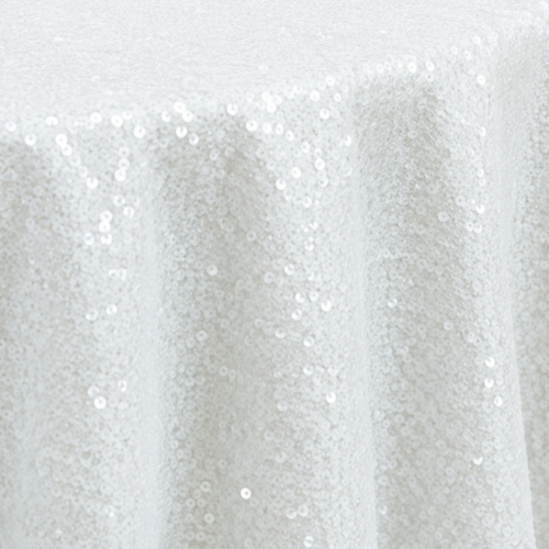 TABLECLOTH WHITE SEQUIN TAFFETA ROUND 132inD