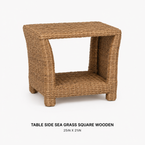 CELEBRATIONS CAYMAN RENTAL EVENTS WEDDINGS SIDE TABLE SEAGRASS SQUARE WOODEN