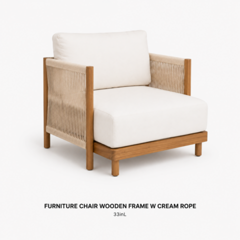 CELEBRATIONS CAYMAN RENTAL EVENTS WEDDINGS PARTY FURNITURE CHAIR WOODEN FRAME CREAM ROPE CUSHION