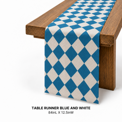 TABLE RUNNER BLUE AND WHITE 84inL X 12.5inW