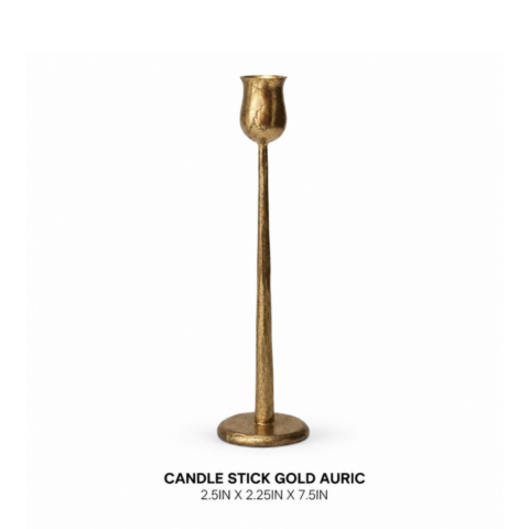 CANDLE STICK GOLD AURIC 2.5IN X 2.25IN X 7.5IN (2)