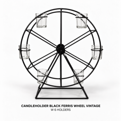 CANDLEHOLDER BLACK FERRIS WHEEL VINTAGE W 6 HOLDERS