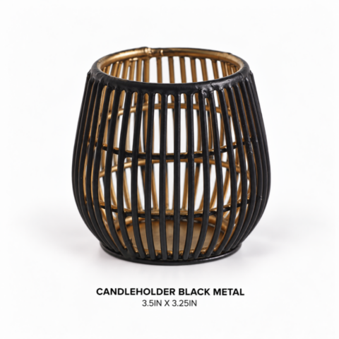 CANDLEHOLDER BLACK METAL 3.5IN X 3.25IN