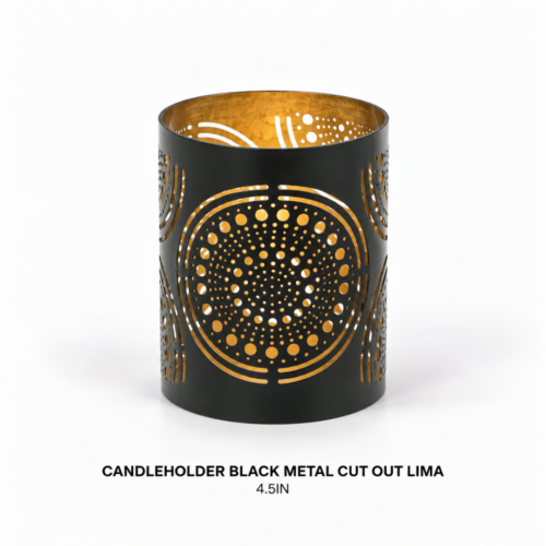 CANDLEHOLDER BLACK METAL CUT OUT LIMA  4.5IN