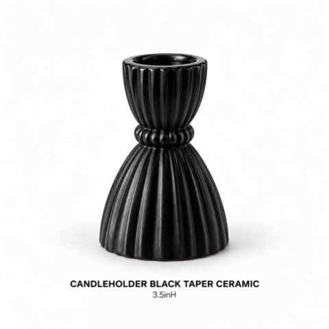 CANDLEHOLDER BLACK TAPER CERAMIC 3.5inH