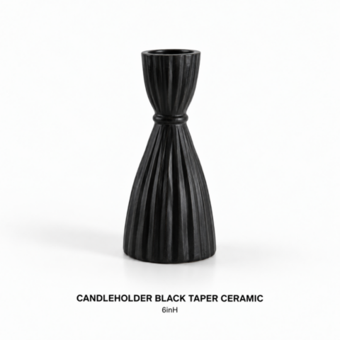 CANDLEHOLDER BLACK TAPER CERAMIC 6inH