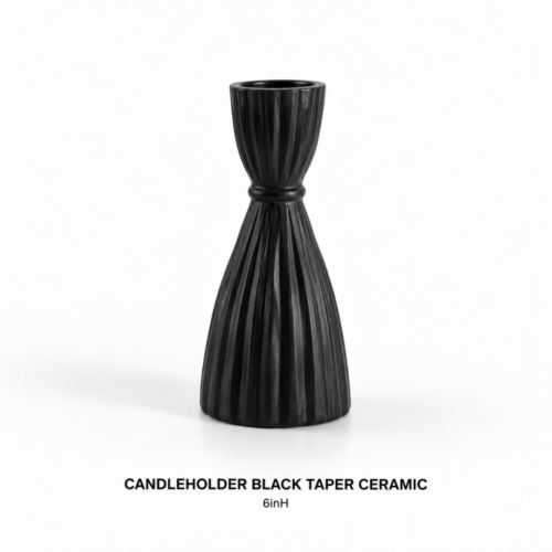 CANDLEHOLDER BLACK TAPER CERAMIC 6inH