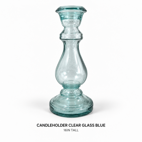 CANDLEHOLDER CLEAR GLASS BLUE 16IN TALL