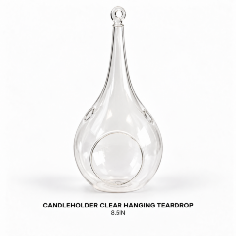 CANDLEHOLDER CLEAR HANGING TEARDROP 8.5IN