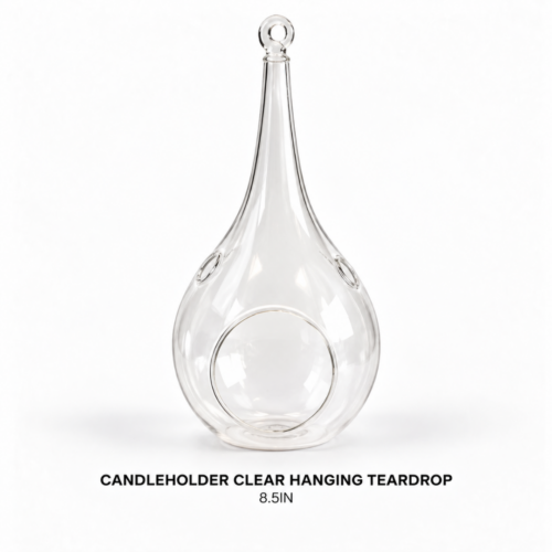 CANDLEHOLDER CLEAR HANGING TEARDROP 8.5IN