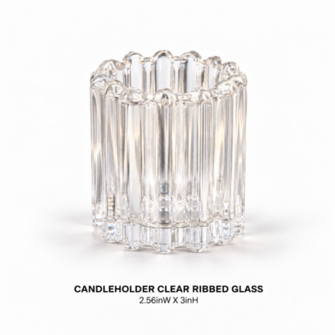 CANDLEHOLDER CLEAR RIBBED GLASS 2.56inW X 3inH