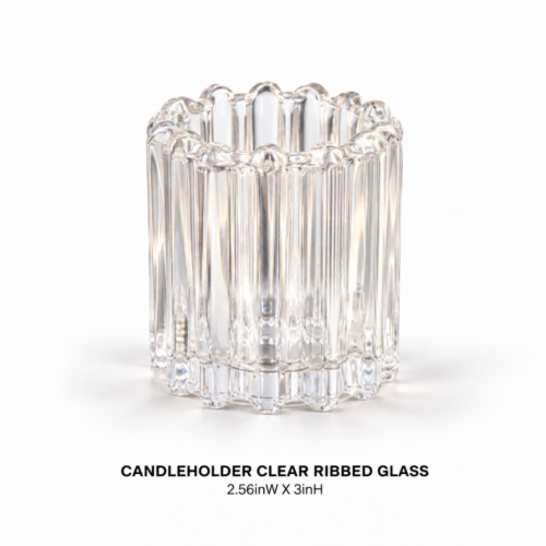 CANDLEHOLDER CLEAR RIBBED GLASS 2.56inW X 3inH