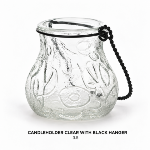 CANDLEHOLDER CLEAR WITH BLACK HANGER 3.5