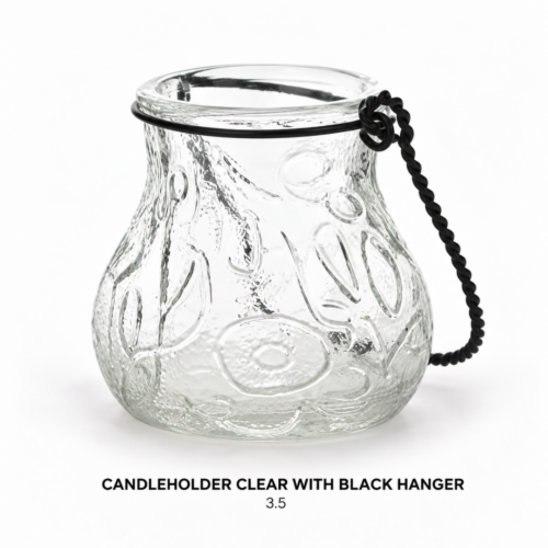 CANDLEHOLDER CLEAR WITH BLACK HANGER 3.5