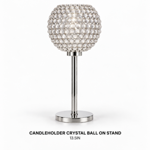 CANDLEHOLDER CRYSTAL BALL ON STAND 13.5IN