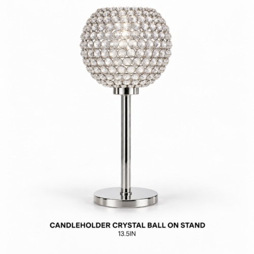 CANDLEHOLDER CRYSTAL BALL ON STAND 13.5IN