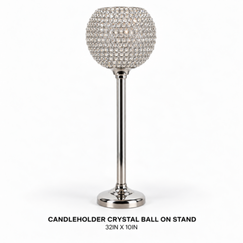 CANDLEHOLDER CRYSTAL BALL ON STAND 32IN X 10IN