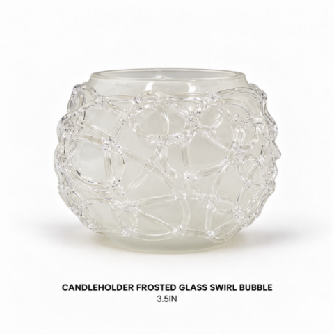 CANDLEHOLDER FROSTED GLASS SWIRL BUBBLE 3.5IN