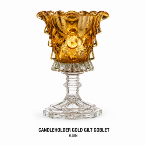 CANDLEHOLDER GOLD GILT GOBLET 6.5IN