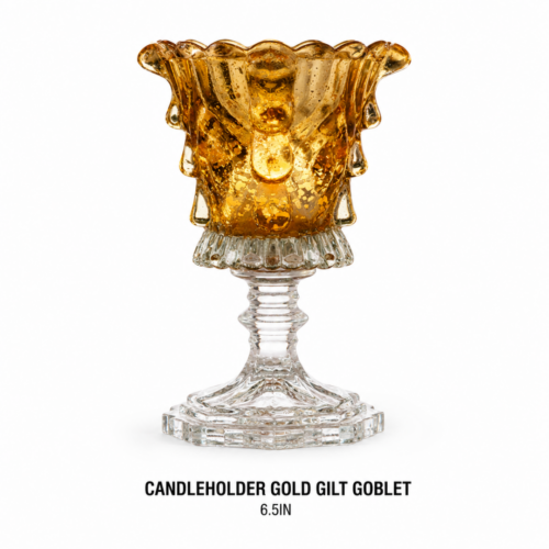 CANDLEHOLDER GOLD GILT GOBLET 6.5IN