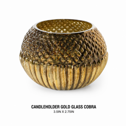 CANDLEHOLDER GOLD GLASS COBRA 3.5IN X 2.75IN