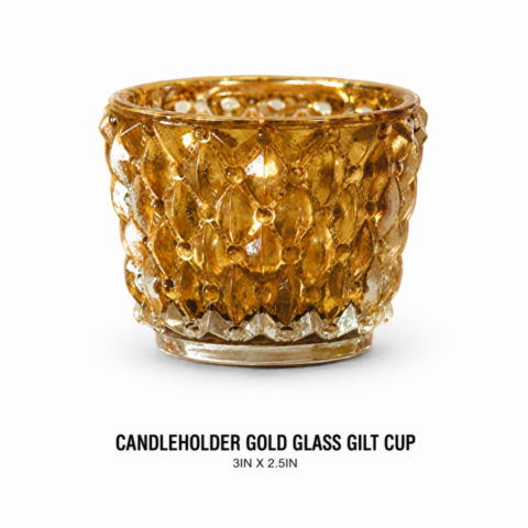 CANDLEHOLDER GOLD GLASS GILT CUP 3IN X 2.5IN