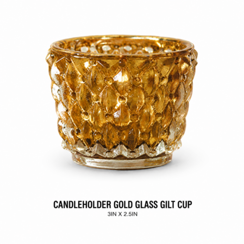 CANDLEHOLDER GOLD GLASS GILT CUP 3IN X 2.5IN