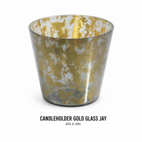 CANDLEHOLDER GOLD GLASS JAY 4IN X 4IN