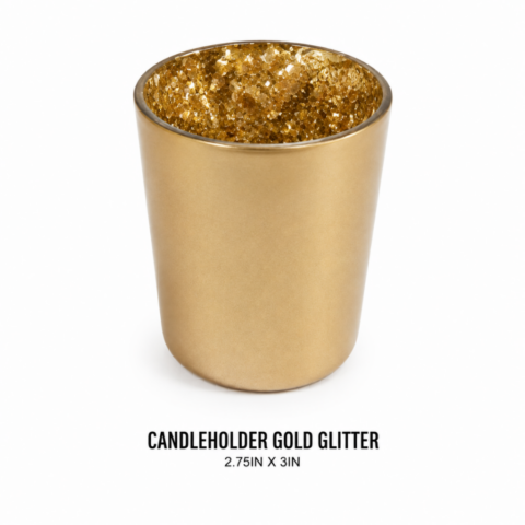CANDLEHOLDER GOLD GLITTER 2.75IN X 3IN