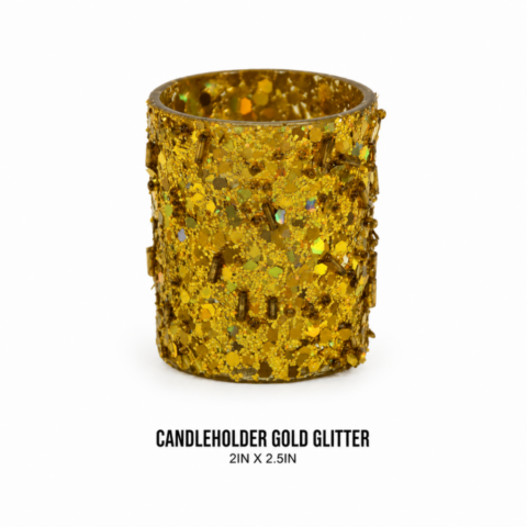 CANDLEHOLDER GOLD GLITTER 2IN X 2.5IN