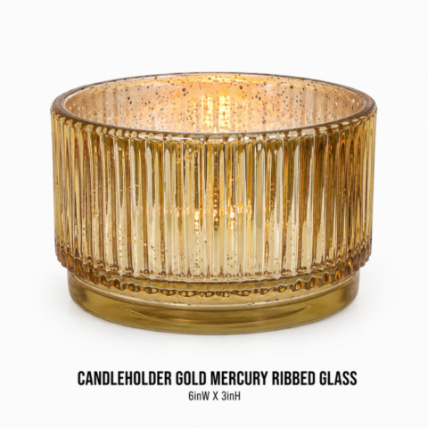 CANDLEHOLDER GOLD MERCURY RIBBED GLASS 6inW X 3inH