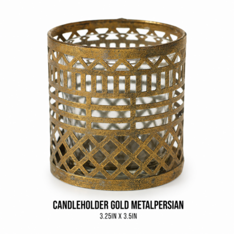 CANDLEHOLDER GOLD METALPERSIAN 3.25IN X 3.5IN